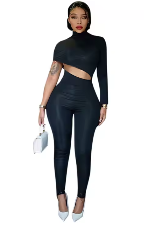 Hollow Out Half-High Collar Jumpsuit - Women's Fashion
