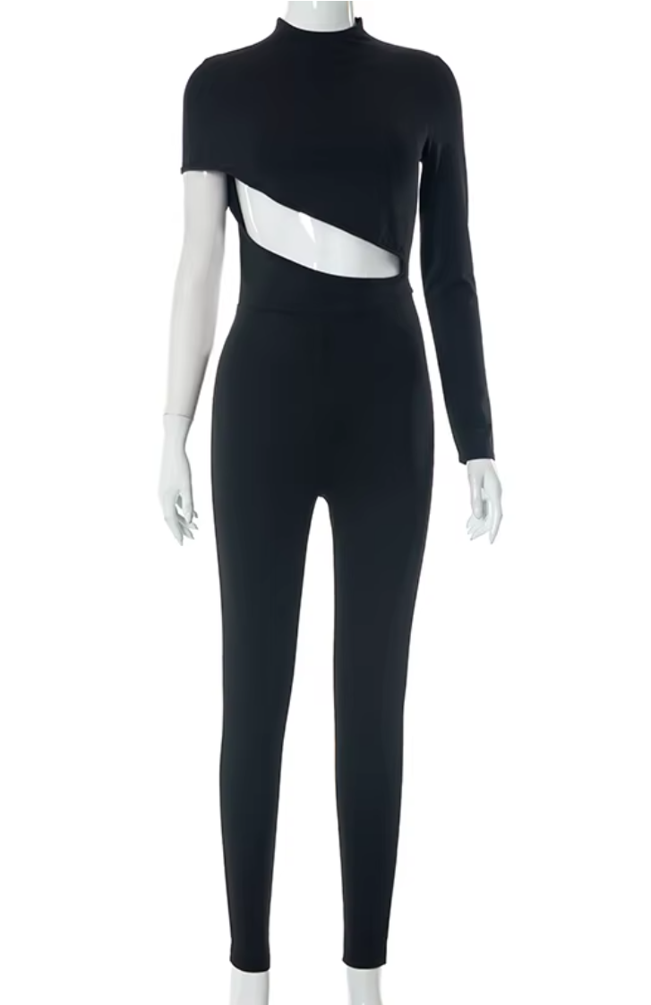 Hollow Out Half-High Collar Jumpsuit - Women's Fashion