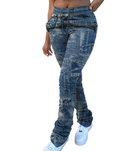 Patchwork Denim Pants (Plus)