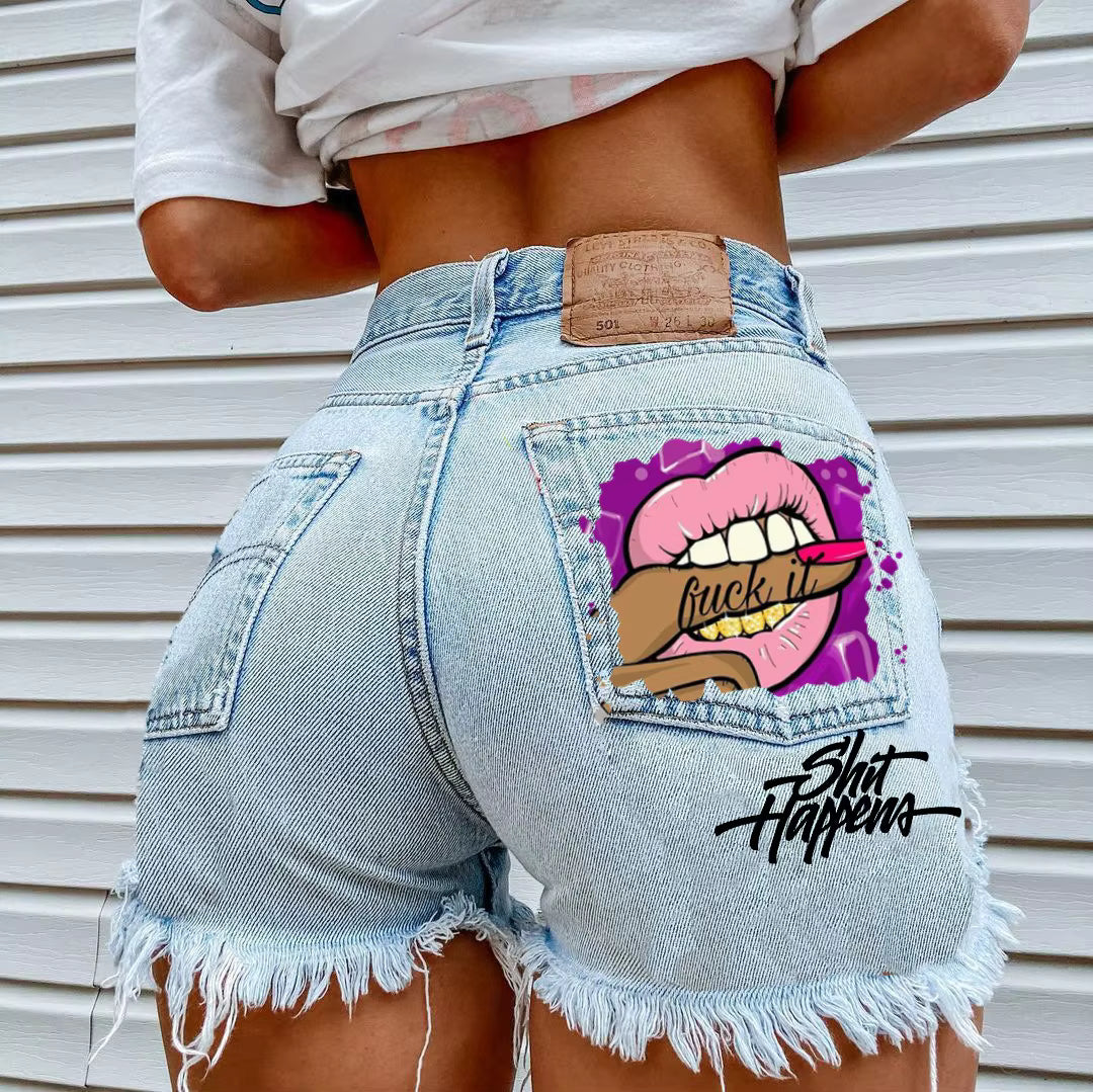 Curvy Ripped Denim Shorts
