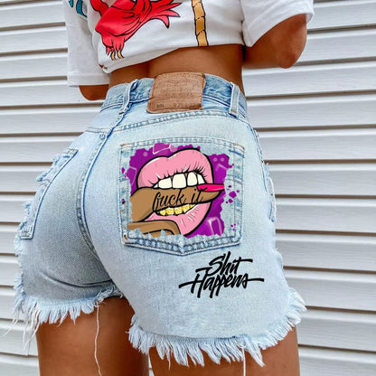 Curvy Ripped Denim Shorts