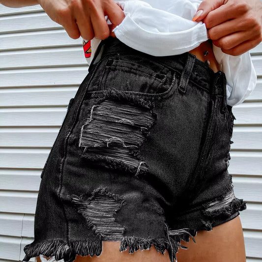 Curvy Ripped Denim Shorts