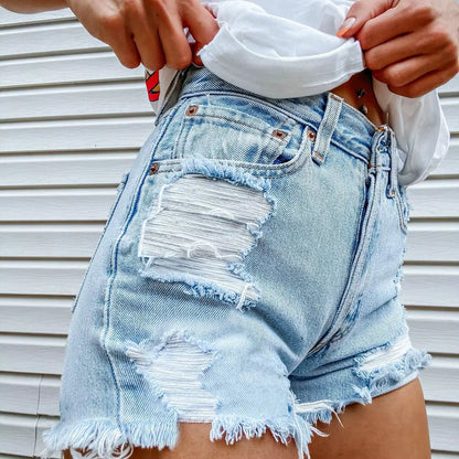Curvy Ripped Denim Shorts
